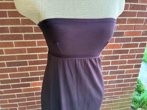 deep purple strapless slip dress
